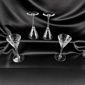 4 Seneca Stratford Crystal Small Sherry Glasses Cut Starburst Stem 476 5.25"